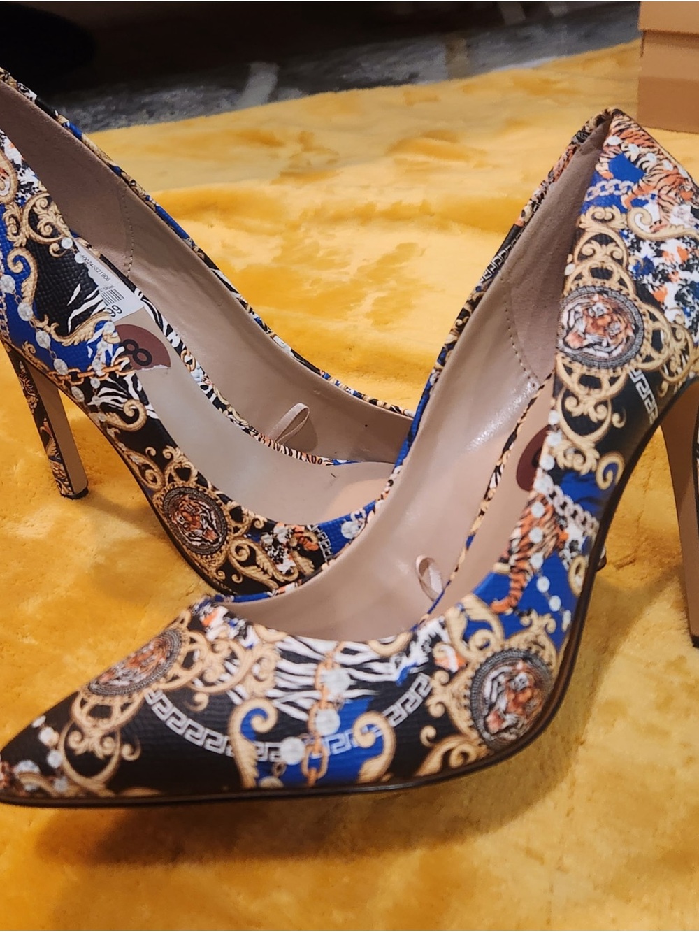 ALDO Ornate Blue & Black Patterned Pointed-Toe Pumps